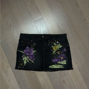 Y2K embroidered denim skirt